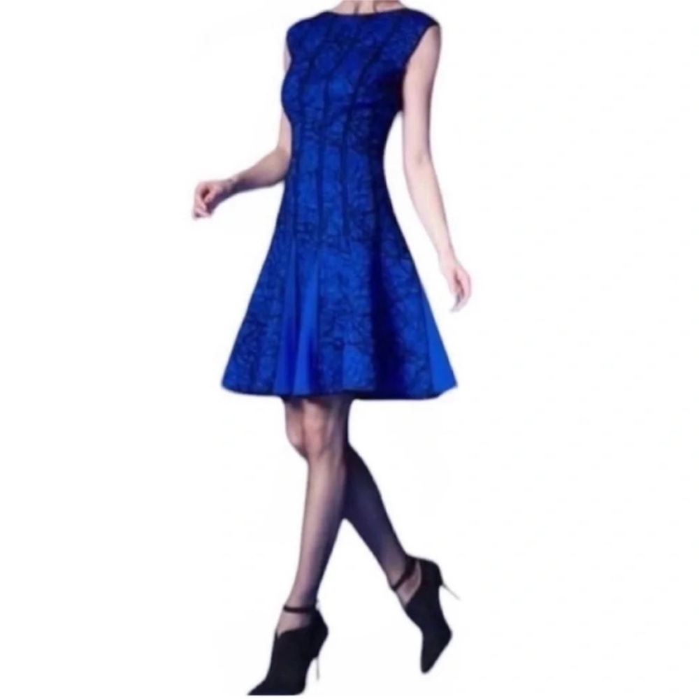 Tadashi Shoji Blue Embroidered Cocktail Mini Trumpet Dress